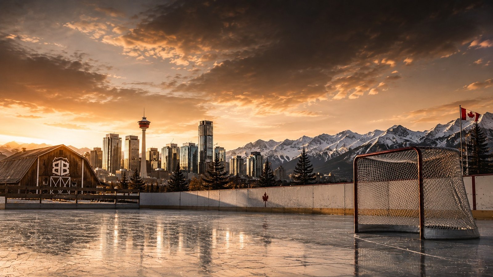 Calgary skyline from a barn rink